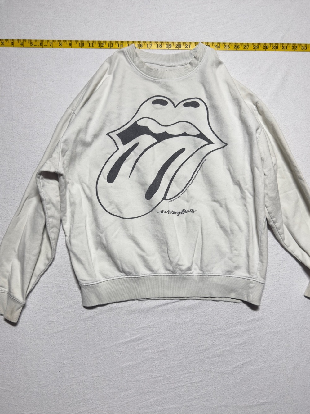 The Rolling Stones White Crewneck with Black Tongue Logo and band members names